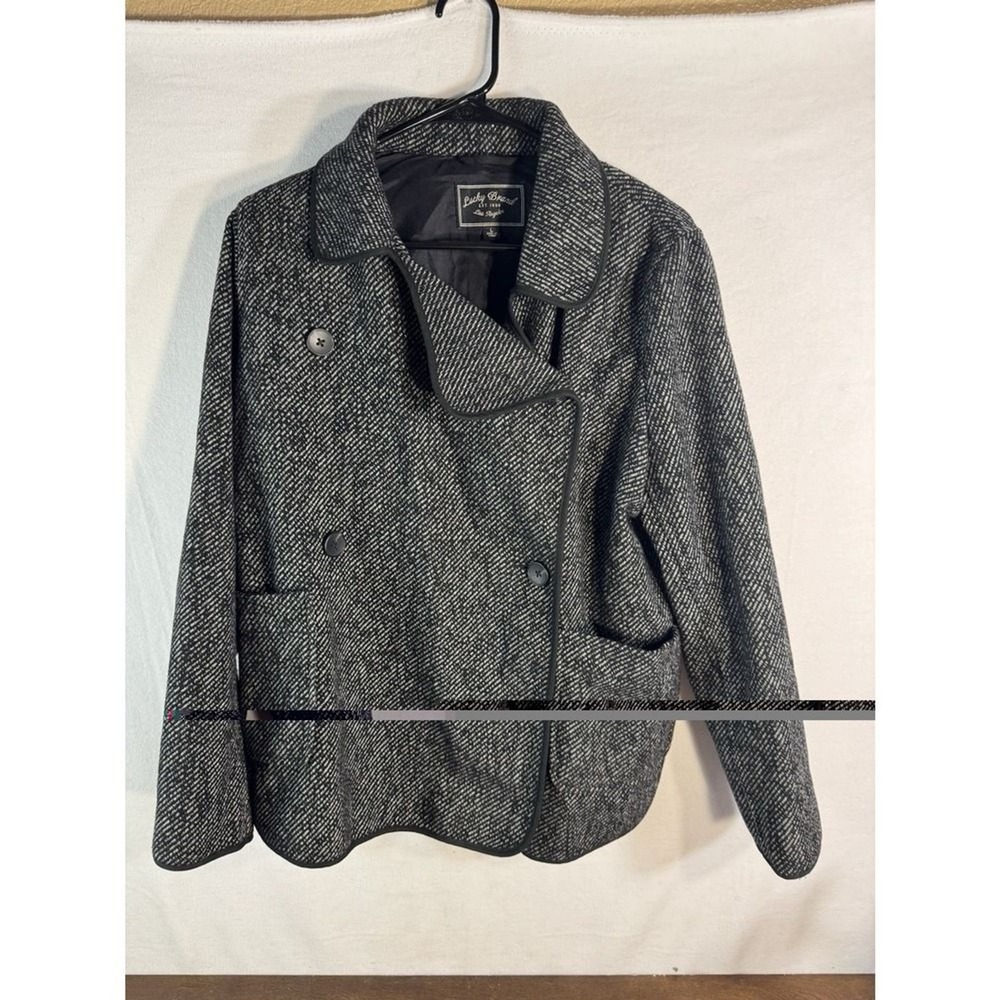 Lucky Brand Womens Wool Blend Jacket Asymmetrical Moto Peacoat Black White L